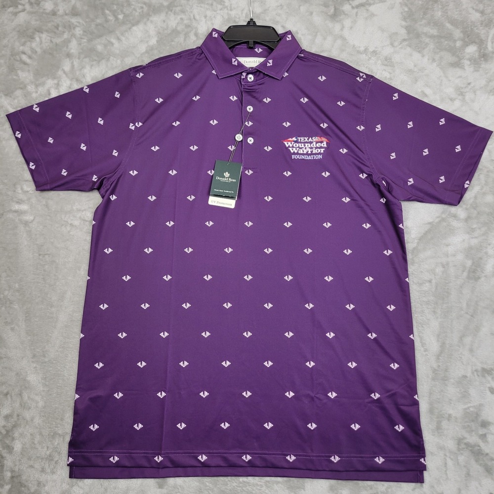 Donald Ross Mens Purple Polo Medium Performance UV Wicking Short Sleeve Logo NWT